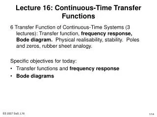 Lecture 16: Continuous-Time Transfer Functions