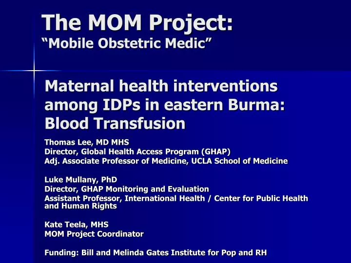 maternal health interventions among idps in eastern burma blood transfusion