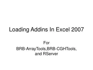 Loading Addins In Excel 2007