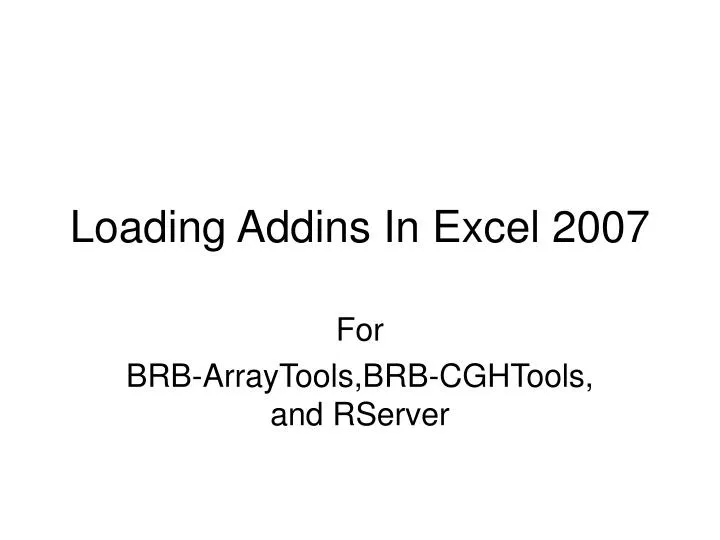 loading addins in excel 2007