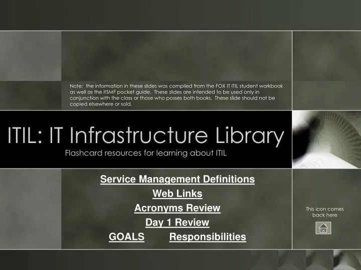 itil it infrastructure library flashcard resources for learning about itil