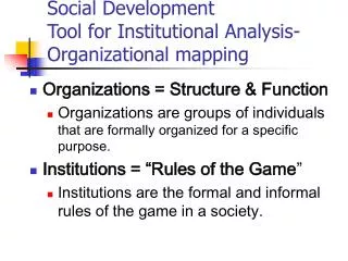 Social Development Tool for Institutional Analysis- Organizational mapping