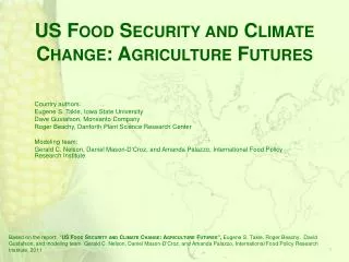 US Food Security and Climate Change: Agriculture Futures