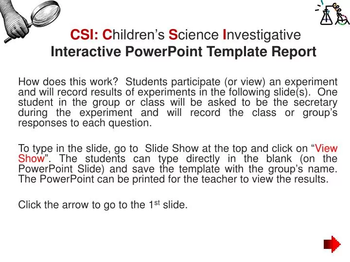 csi c hildren s s cience i nvestigative interactive powerpoint template report