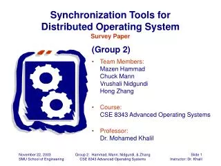 Synchronization Tools for Distributed Operating System Survey Paper