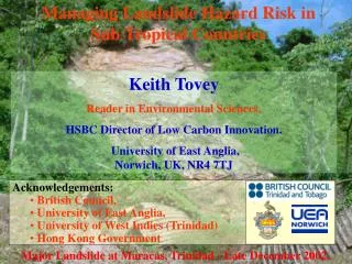 Managing Landslide Hazard Risk in Sub Tropical Countries