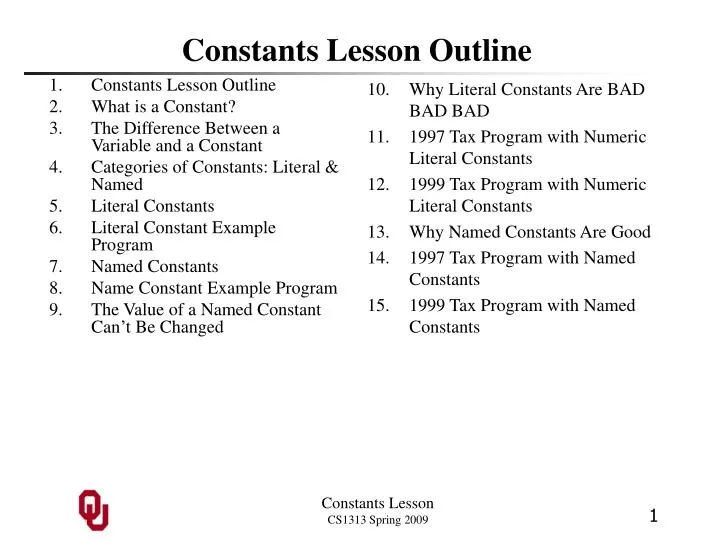 constants lesson outline