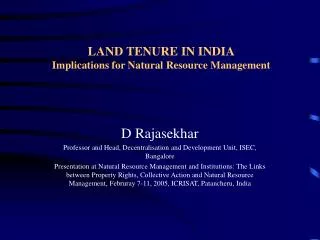 LAND TENURE IN INDIA Implications for Natural Resource Management
