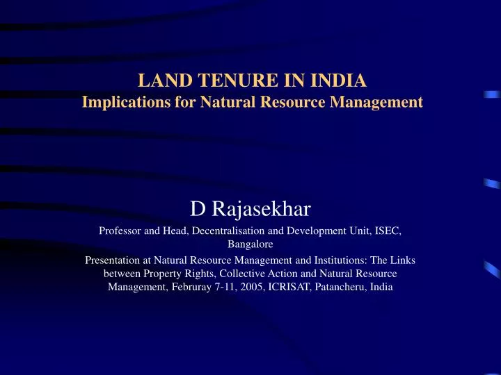 land tenure in india implications for natural resource management