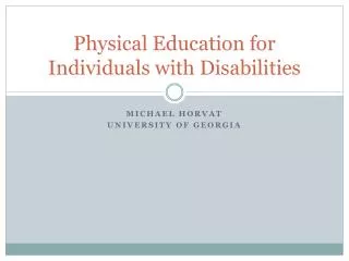 Physical Education for Individuals with Disabilities