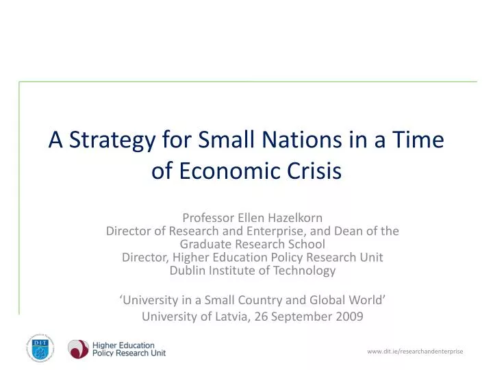 a strategy for small nations in a time of economic crisis