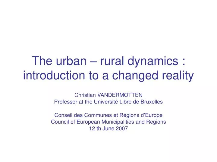 the urban rural dynamics introduction to a changed reality