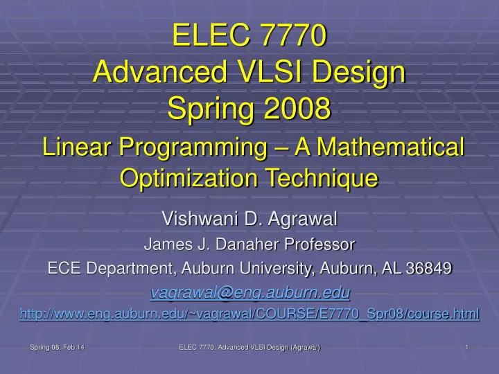 elec 7770 advanced vlsi design spring 2008 linear programming a mathematical optimization technique