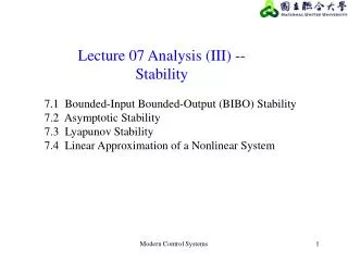 Lecture 07 Analysis (III) -- Stability