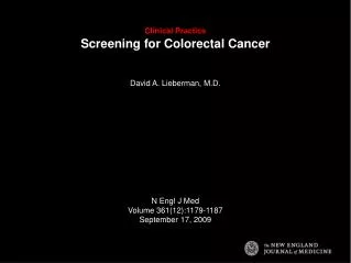 Clinical Practice Screening for Colorectal Cancer