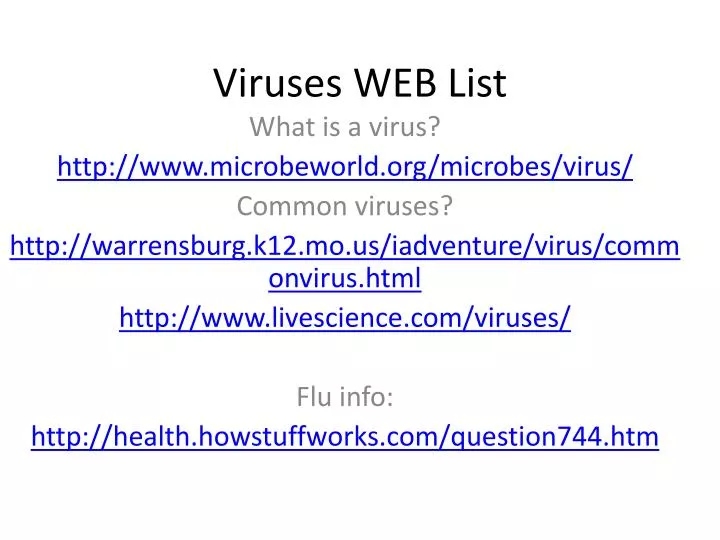 viruses web list