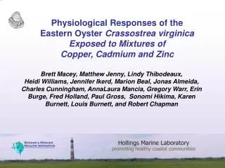 Physiological Responses of the Eastern Oyster Crassostrea virginica Exposed to Mixtures of Copper, Cadmium and Zinc