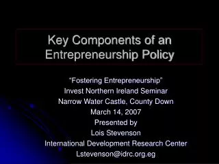 Key Components of an Entrepreneurship Policy