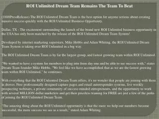 ROI Unlimited Dream Team Remains The Team To Beat