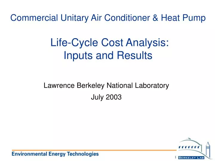 commercial unitary air conditioner heat pump life cycle cost analysis inputs and results