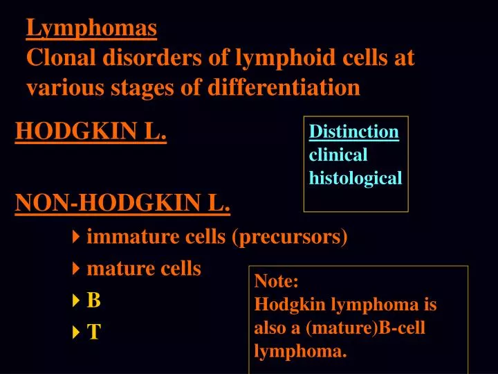 lymphomas clonal disorders of lymphoid cells at various stages of differentiation