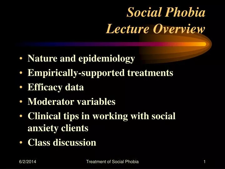 social phobia lecture overview