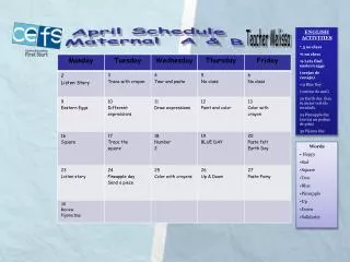 April Schedule Maternal A &amp; B