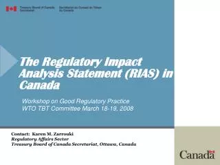 The Regulatory Impact Analysis Statement (RIAS) in Canada