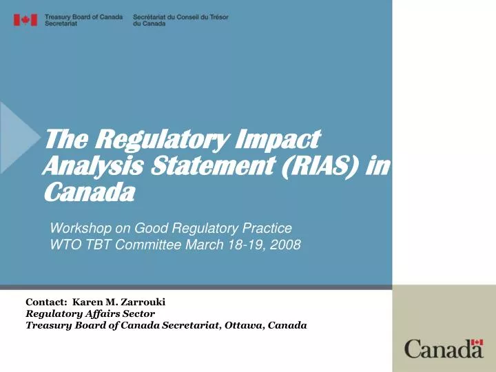 the regulatory impact analysis statement rias in canada