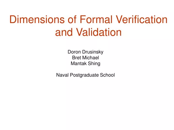 dimensions of formal verification and validation