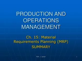 PRODUCTION AND OPERATIONS MANAGEMENT