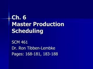 Ch. 6 Master Production Scheduling