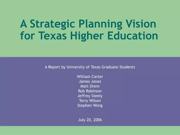 a strategic planning vision for texas higher education