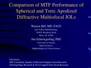 Comparison of MTF Performance of Spherical and Toric Apodized Diffractive Multiofocal IOLs