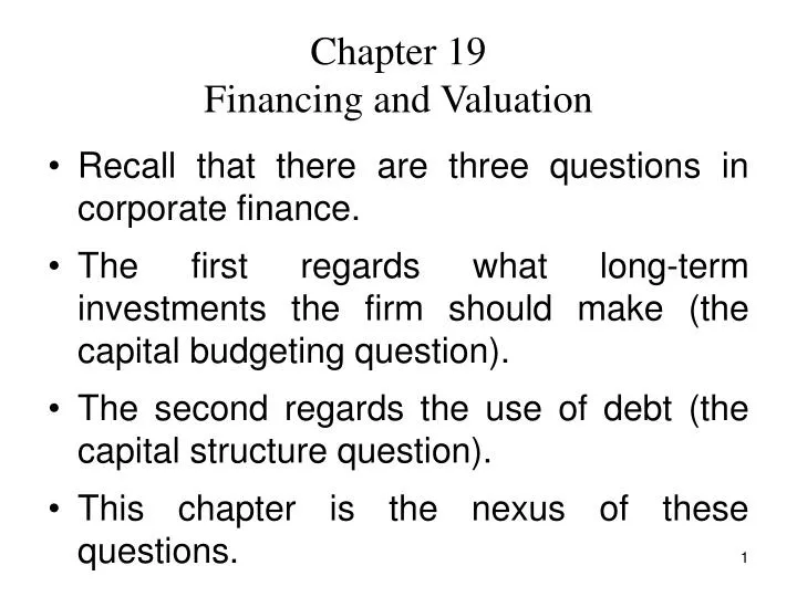 chapter 19 financing and valuation