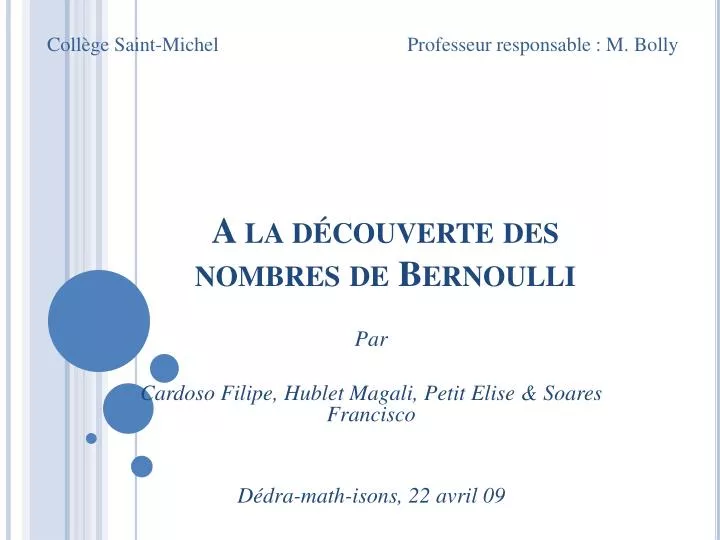 a la d couverte des nombres de bernoulli