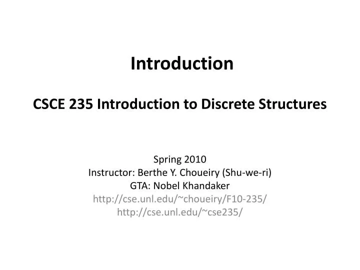 introduction csce 235 introduction to discrete structures