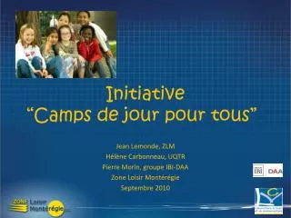 Initiative “Camps de jour pour tous ” ”