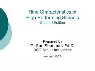 Nine Characteristics of High-Performing Schools Second Edition