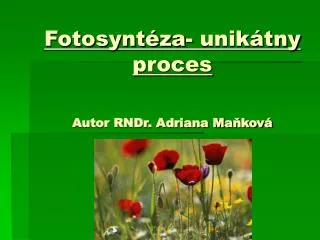 Fotosyntéza- unikátny proces Autor RNDr. Adriana Maňková