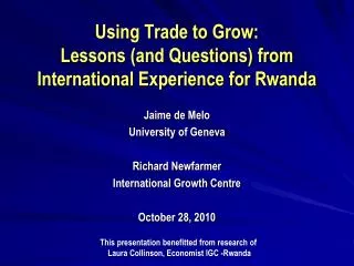 Using Trade to Grow: Lessons (and Questions) from International Experience for Rwanda