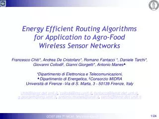 Energy Efficient Routing Algorithms for Application to Agro-Food Wireless Sensor Networks