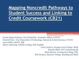 Mapping Noncredit Pathways to Student Success and Linking to Credit Coursework (CB21)