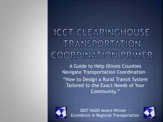 ICCT Clearinghouse transportation Coordination Primer