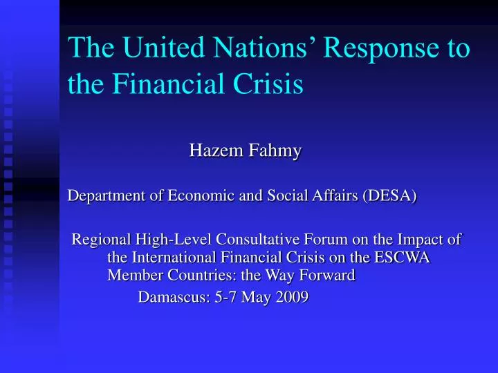 the united nations response to the financial crisis