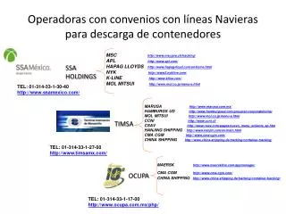 Operadoras con convenios con líneas Navieras para descarga de contenedores