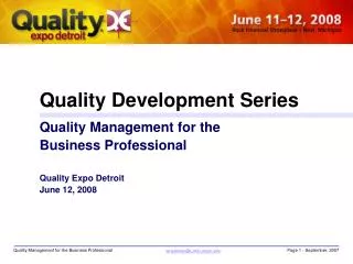 Quality Development Series