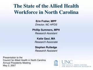 The State of the Allied Health Workforce in North Carolina