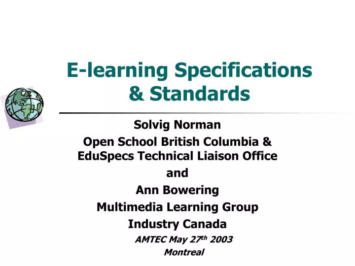 e learning specifications standards