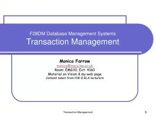 F28DM Database Management Systems Transaction Management